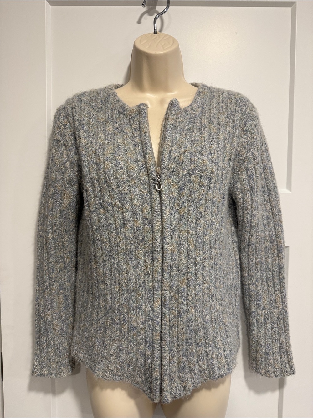 ALPS Cozy Fuzzy Knit Zip Cardigan Blue Gray Heather S
